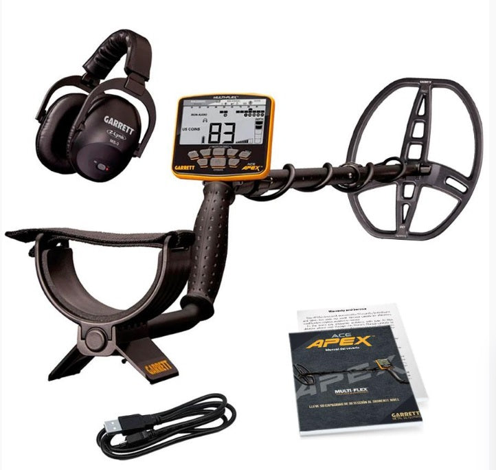 Garrett Ace Apex Metal Detector with 8.5 x 11 raider coil wireless headphones
