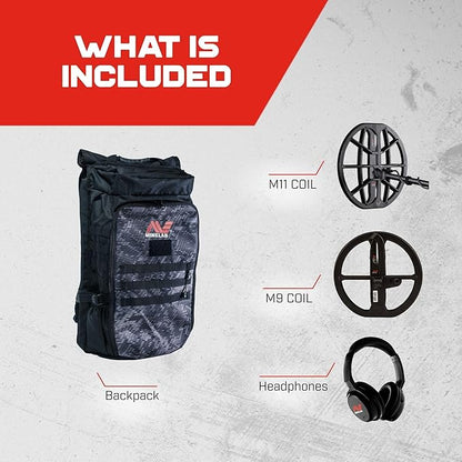 Minelab Manticore Multi-Frequency High Power Waterproof Metal Detector with M9 Coil and Bagpack