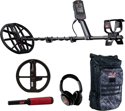 Minelab Manticore Multi-Frequency High Power Waterproof Metal Detector with M9 Coil, Pro-Find 40 Pinpointer and Bagpack