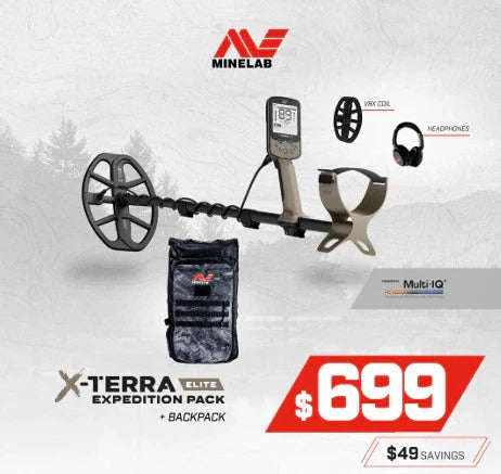 Minelab X-Terra Elite 2 Coil EXPEDITION PACK Multi-Frequency Waterproof Metal Detector with Wireless Headphones and Bagpack