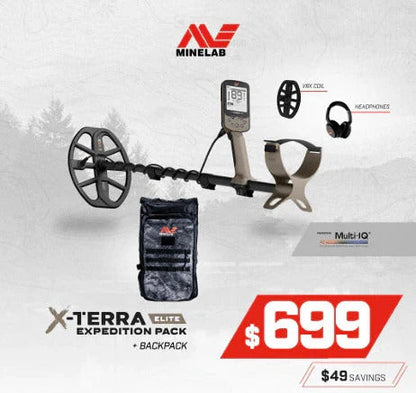 Minelab X-Terra Elite 2 Coil EXPEDITION PACK Multi-Frequency Waterproof Metal Detector with Wireless Headphones and Bagpack