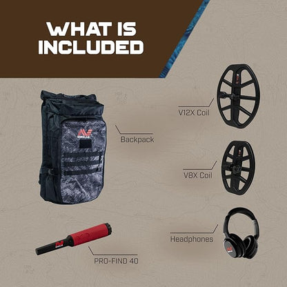 Minelab X-Terra Elite 2 Coil EXPEDITION PACK Multi-Frequency Waterproof Metal Detector with Wireless Headphones, Bagpack and Pro-Find 40 Pinpointer