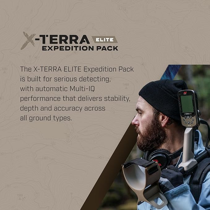 Minelab X-Terra Elite 2 Coil EXPEDITION PACK Multi-Frequency Waterproof Metal Detector with Wireless Headphones, Adventure pack, Bagpack and Pro-Find 40 Pinpointer