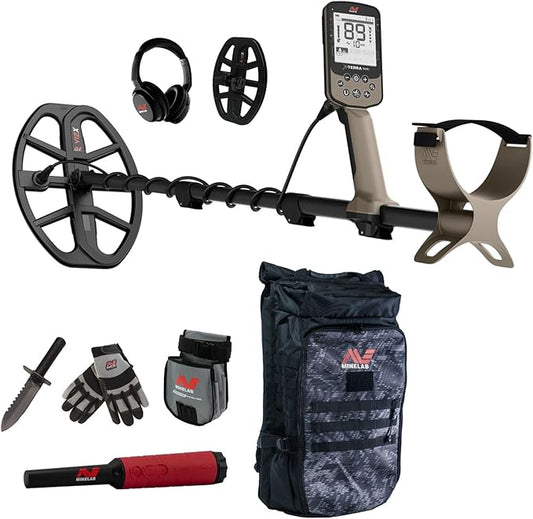 Minelab X-Terra Elite 2 Coil EXPEDITION PACK Multi-Frequency Waterproof Metal Detector with Wireless Headphones, Adventure pack, Bagpack and Pro-Find 40 Pinpointer