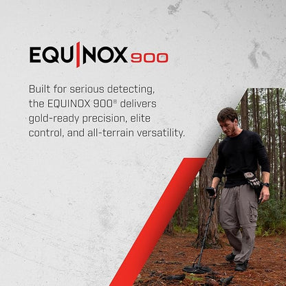 Minelab Equinox 900 Waterproof Multi-Frequency Metal Detector with 11", 6" DD Coils, Pro Find 40 Pinpointer, Bagpack and EQX 15 Coil