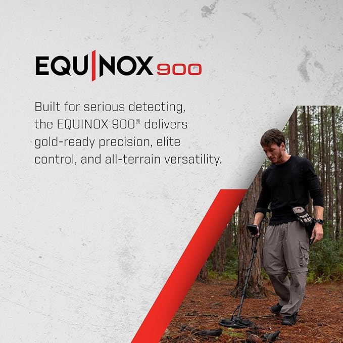 Minelab Equinox 900 Waterproof Multi-Frequency Metal Detector with 11", 6" DD Coils, Bagpack and Pro Find 40 Pinpointer