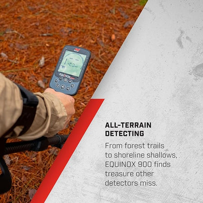 Minelab Equinox 900 Waterproof Multi-Frequency Metal Detector with 11", 6" DD Coils, Bagpack and EQX 15 Coil
