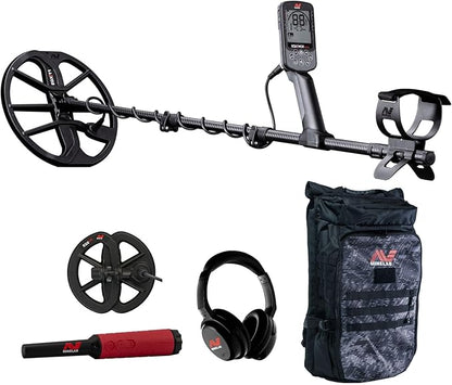 Minelab Equinox 900 Waterproof Multi-Frequency Metal Detector with 11", 6" DD Coils, Bagpack and Pro Find 40 Pinpointer