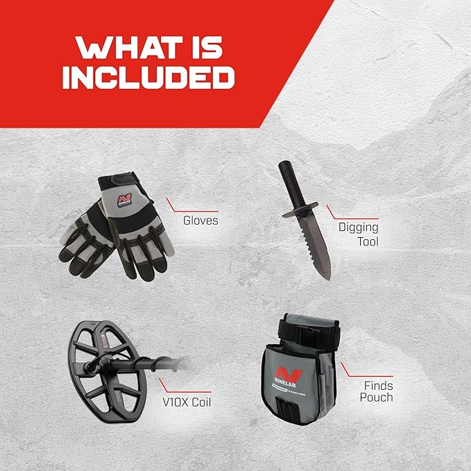 Minelab Vanquish 460 Multi-Frequncy Waterproof Metal Detector Adventure Pack with PRO-FIND 35 Pinpointer, Digging Tool, Finds Pouch, and Gloves