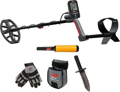 Minelab Vanquish 360 Multi-Frequncy Waterproof Metal Detector Adventure Pack with PRO-FIND 35 Pinpointer, Digging Tool, Finds Pouch, and Gloves