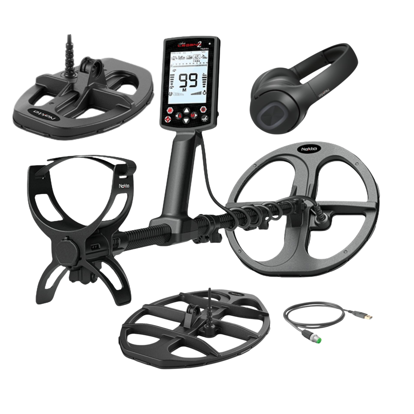 3 Coil Pkg Nokta Legend 2 Multi Frequency Waterproof Metal Detector With LD21, LD28, LD38 Searchcoils, Wireless Headphones, and Accupoint Pinpointer
