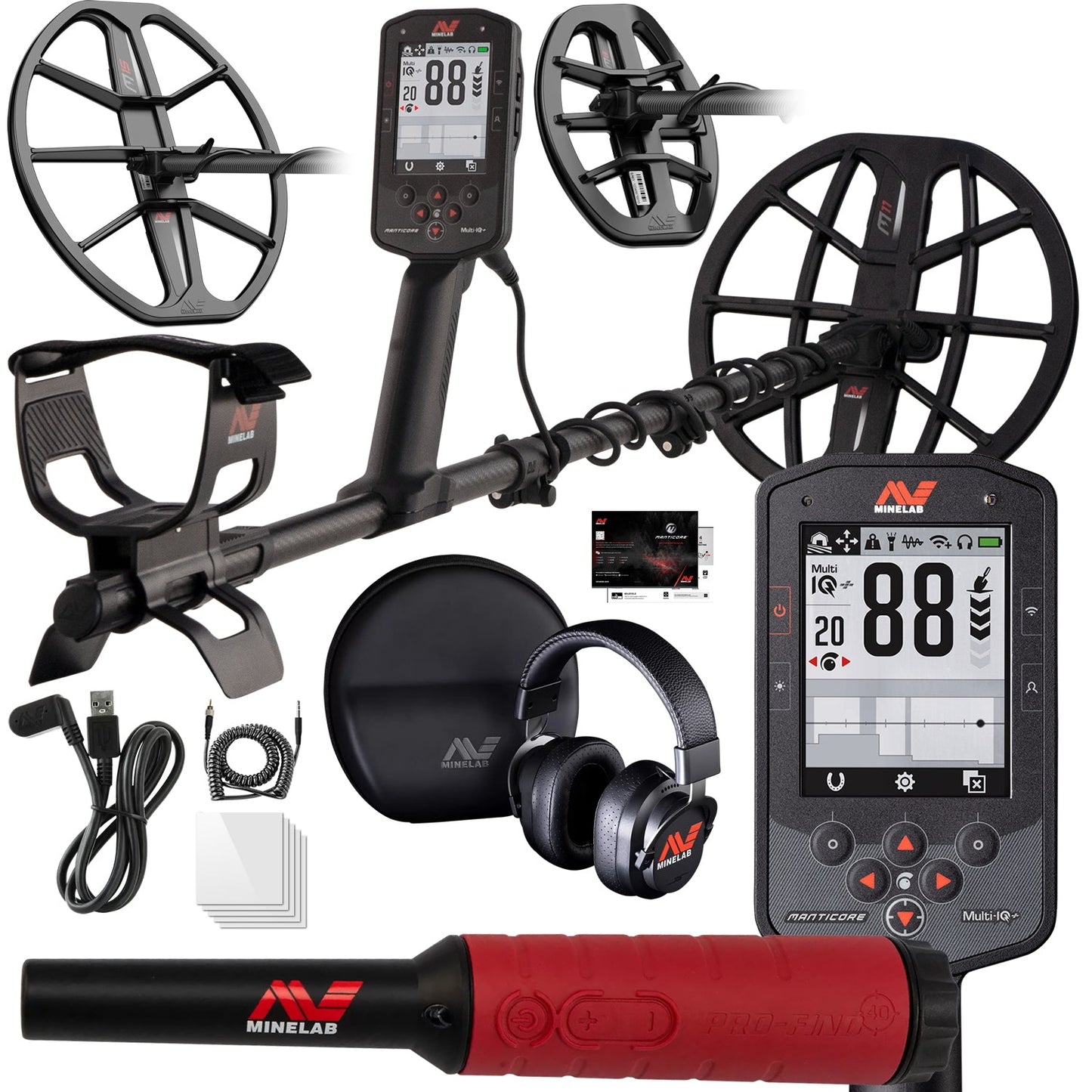 3 Coil PKG Minelab Manticore Multi-Frequency High Power Waterproof Metal Detector with M8, M15 Searchcoils and Pro Find 40 Waterproof Pinpointer