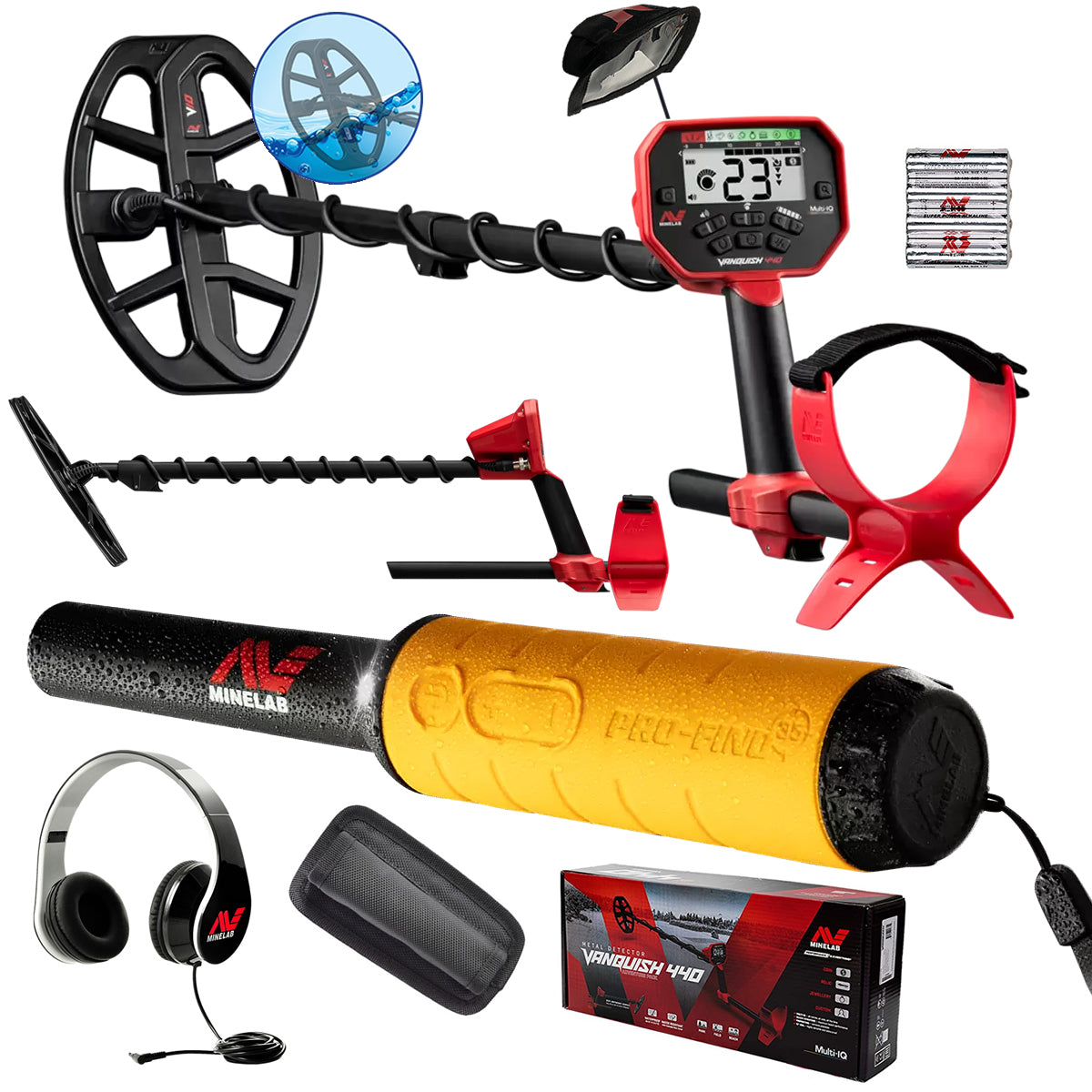 Minelab Vanquish 440 with Pro-Find 35 Pinpointer, Headphones, 10" Coil with Cover
