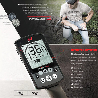 Minelab Equinox 800 Waterproof Multi-Frequency Metal Detector with Carry/Travel Bag, 11" DD Coil and Pro-Find 40 Waterproof Pinpointer