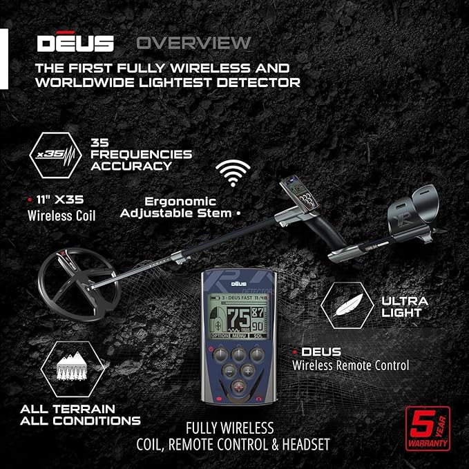 XP DEUS RC Metal Detector - Wireless Waterproof Metal Detector With 9" Search Coil, MI-6 Waterproof Pinpointer