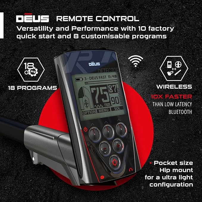 XP DEUS RC Wireless Metal Detector - Ideal Treasure & Relic Hunting Waterproof Metal Detector With 9" 35 Frequency Searchcoil and WS4 Headphones