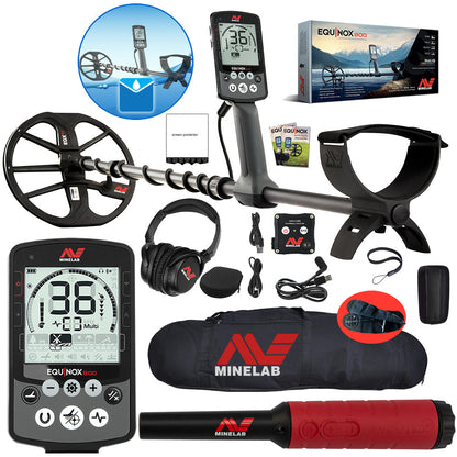 Minelab Equinox 800 Waterproof Multi-Frequency Metal Detector with Carry/Travel Bag, 11" DD Coil and Pro-Find 40 Waterproof Pinpointer