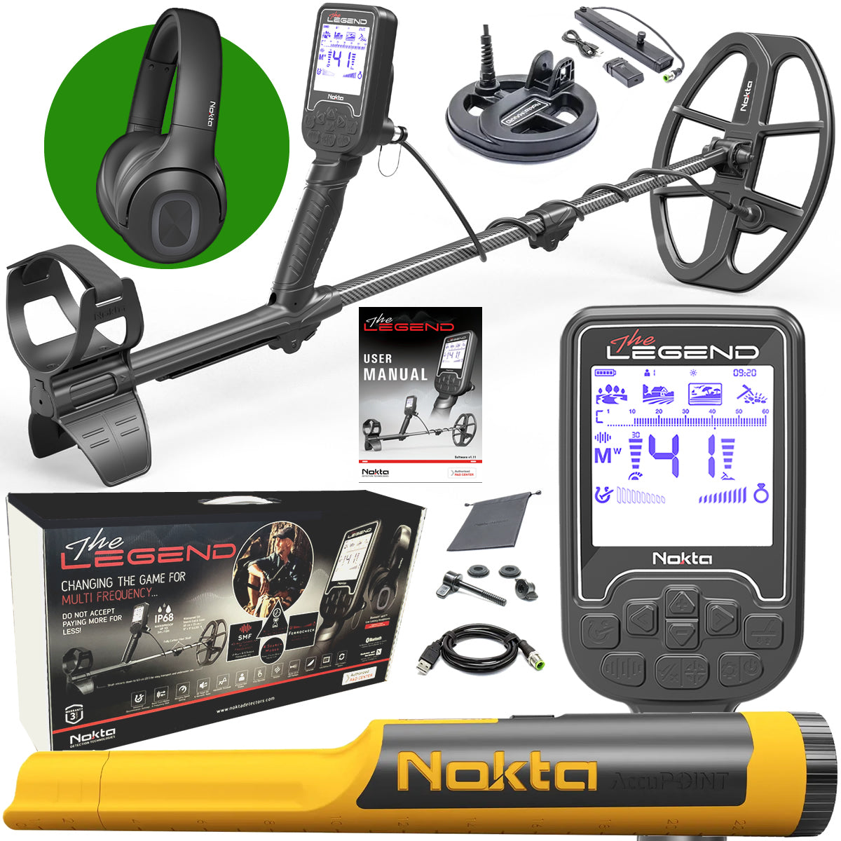 Pre Owned - Nokta Legend "Next Generation" PRO PACK Multi-Frequency Waterproof Metal Detector with 12"x9" LG30 and 6" Coils and Pinpointer