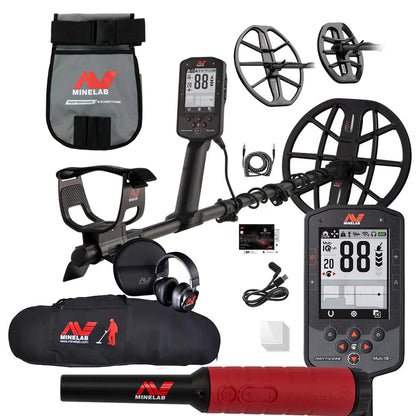 3 Coil PKG Minelab Manticore Multi-Frequency High Power Waterproof Metal Detector with M8 & M15 Searchcoil, Pro-Find 40, Padded Bag and Finds Pouch