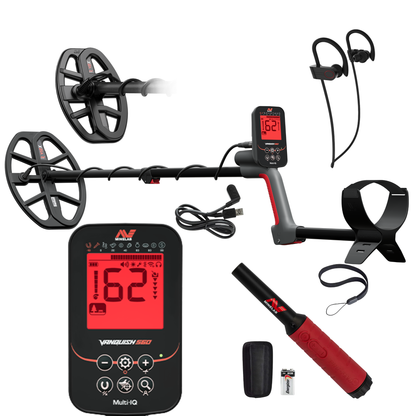 Minelab Vanquish 560 Pro Pack Multi Frequency Waterproof Metal Detector With 2 Coils, ML60 Wireless Earbuds, Pro Find 40 Pinpointer & Travel/Carry Bag