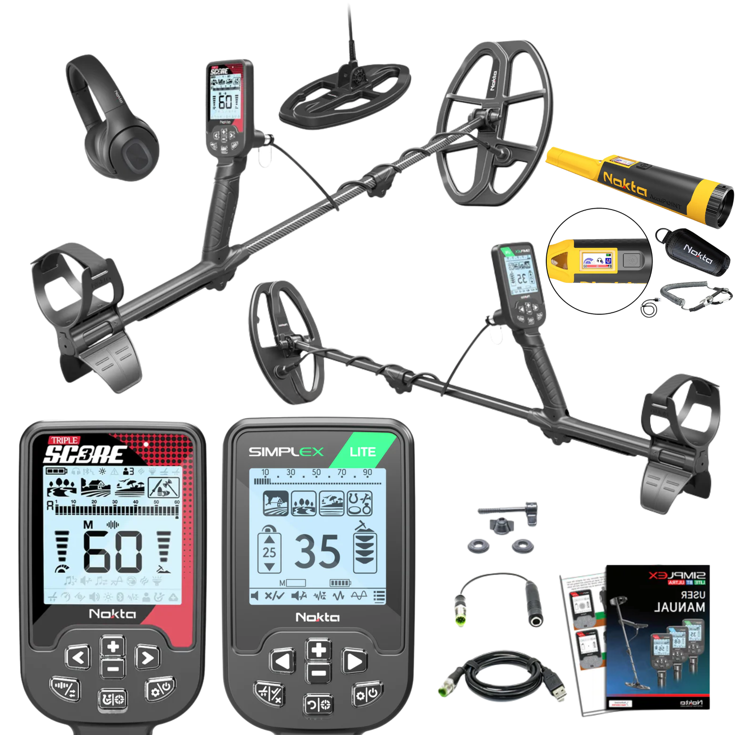 Father's Day Bundle - Nokta Simplex Lite + Nokta Triple Score Pro Pack Metal Detectors + Nokta Pinpointer & Accessories