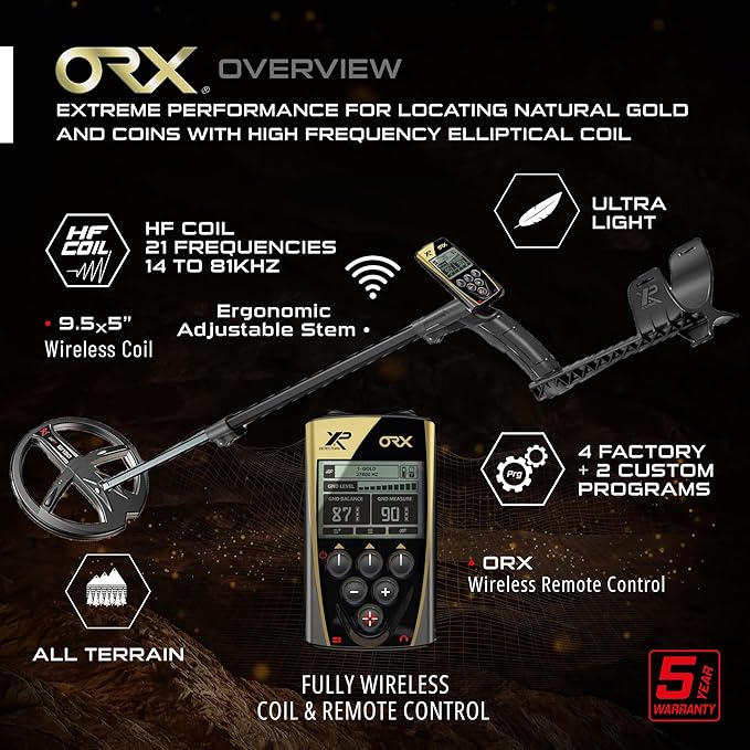 XP ORX Metal Detector With 9" Multi-Frequency Searchcoil FX02 Wired & WSAUDIO Wireless Headphones