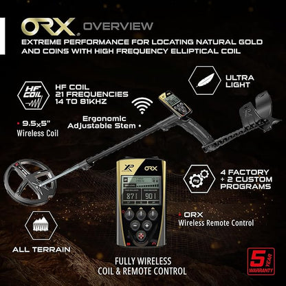 XP ORX Metal Detector With 9" Multi-Frequency Searchcoil FX02 Wired & WSAUDIO Wireless Headphones