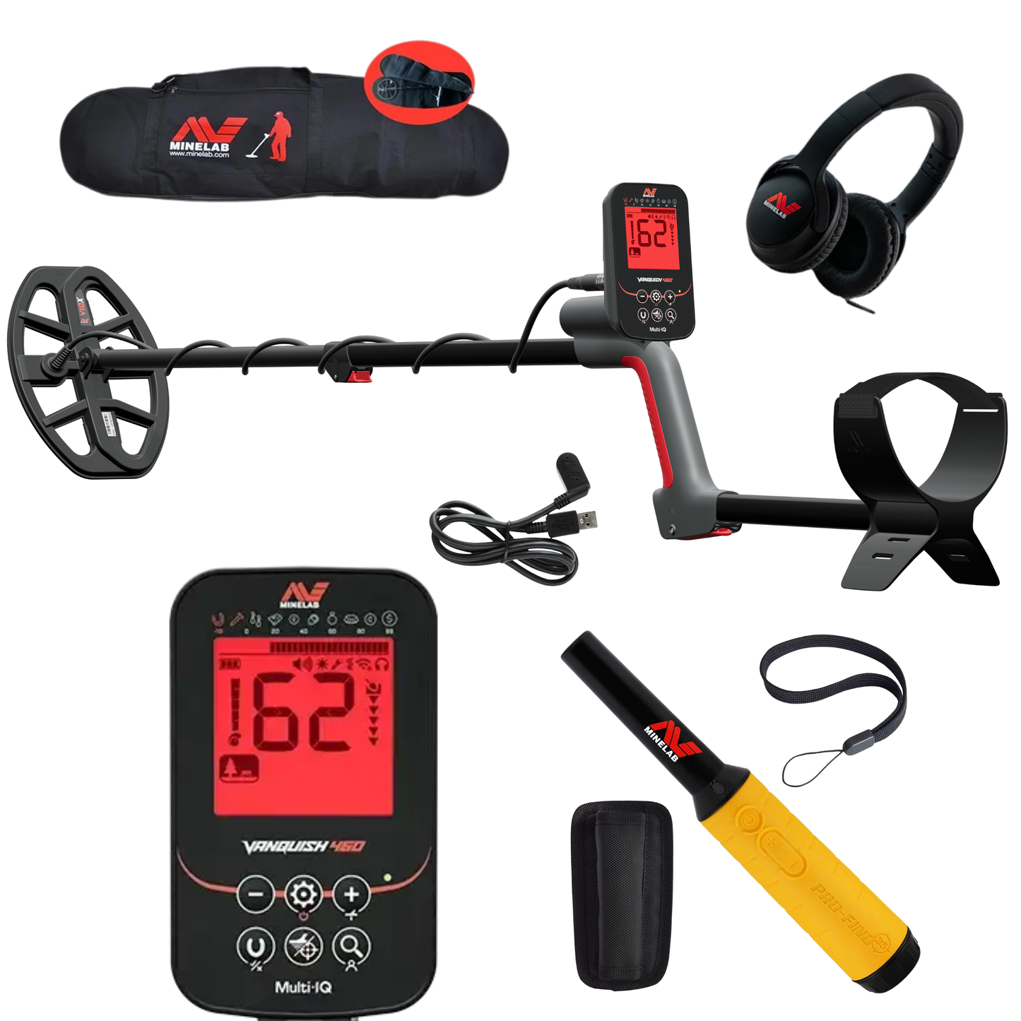 Minelab VANQUISH 460 Waterproof Multi Frequency Metal Detector with Wired Headphones, Pro-Find 35 Pinpointer and Travel/Carry Bag