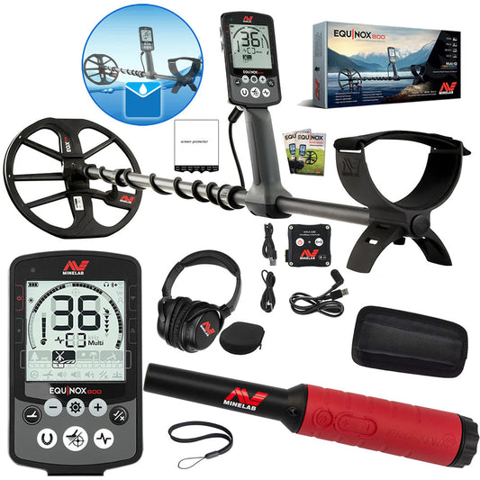 Minelab Equinox 800 Waterproof Multi-Frequency Metal Detector with 11" DD Coil, Gold Mode, and Pro-Find 40 Waterproof Pinpointer