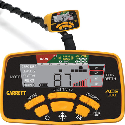 Garrett ACE 300 Metal Detector + Pro-Pointer AT Waterproof Pinpointer, Travel/Carry Bag, Edge Digger and Pouch