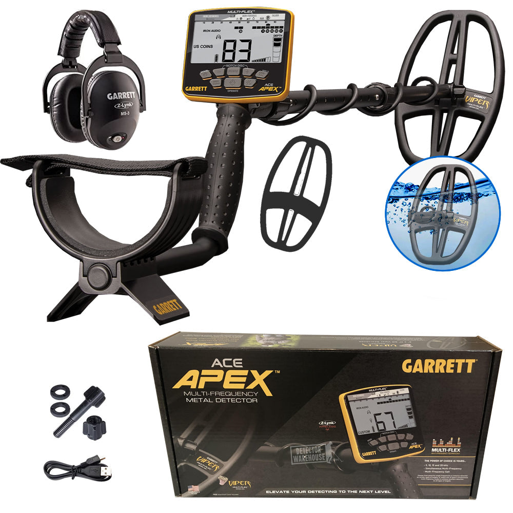 Garrett ACE APEX VIPER Multi-Frequency Metal Detector with Z-Lynk Wireless Headphones and Coil Cover