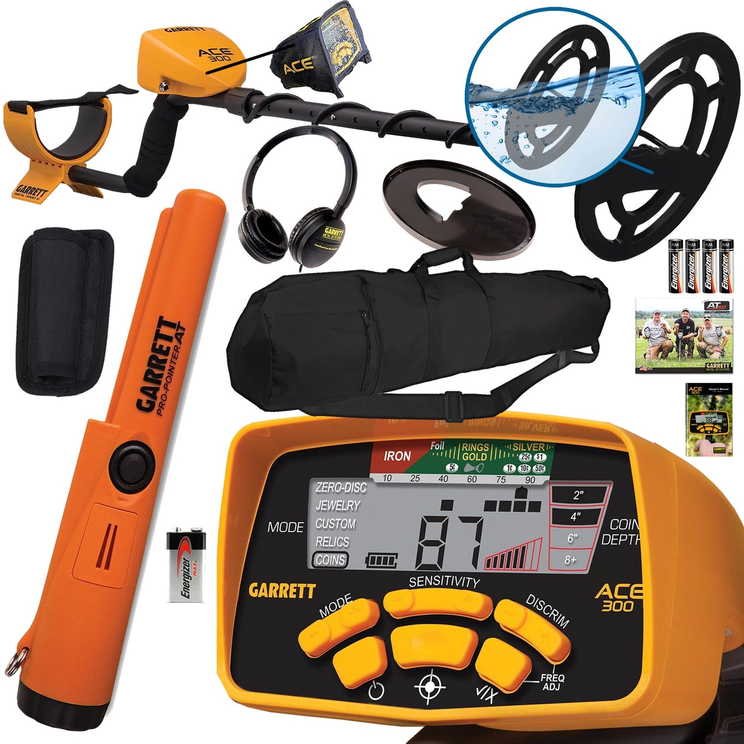 Garrett ACE 300 Metal Detector + Pro-Pointer AT Waterproof Pinpointer and Travel/Carry Bag