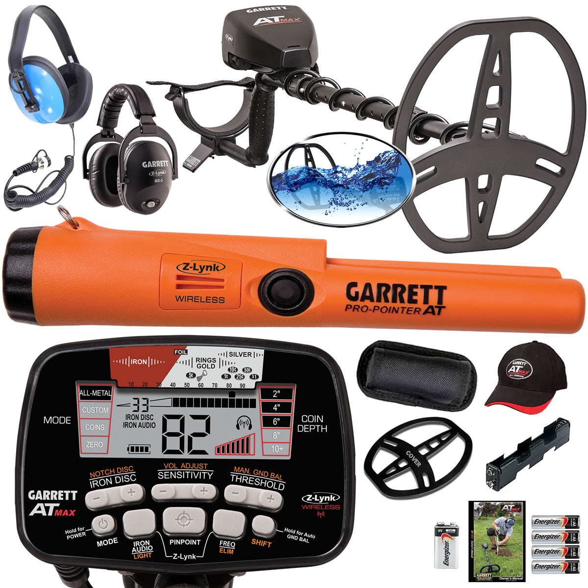 Garrett AT MAX with Waterproof Headphones + Pro-Pointer AT Z-Lynk Pinpointer