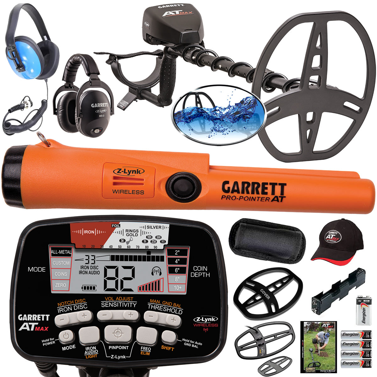 Garrett AT MAX with 2 COILS, Waterproof Headphones + Pro-Pointer AT Z-Lynk Pinpointer