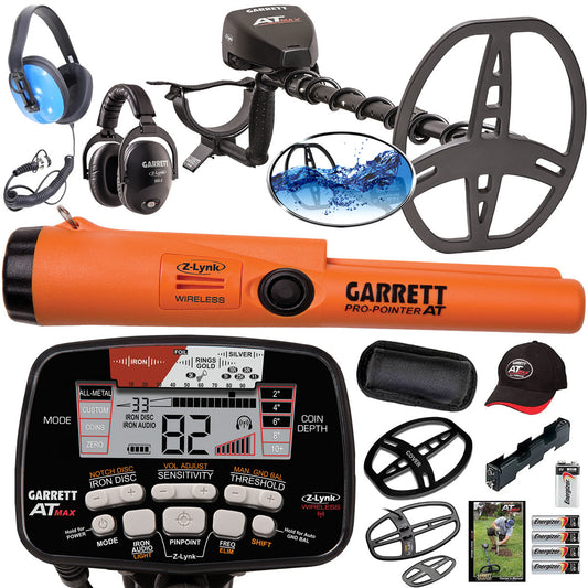 Garrett AT MAX with 2 COILS, Waterproof Headphones + Pro-Pointer AT Z-Lynk Pinpointer