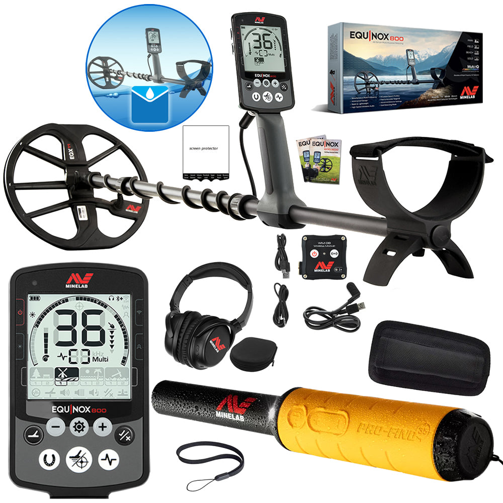 Minelab Equinox 800 Waterproof Multi-Frequency Metal Detector with 11" DD Coil, Gold Mode and Pro-Find 35 Pinpointer