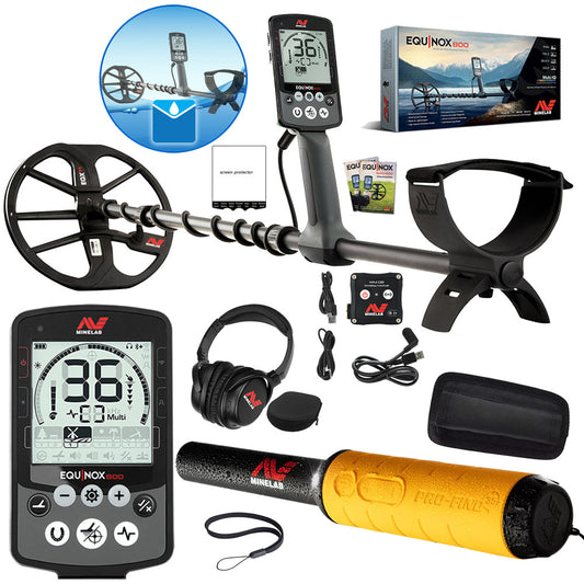 Minelab Equinox 800 Waterproof Multi-Frequency Metal Detector with 11" DD Coil, Gold Mode and Pro-Find 35 Pinpointer