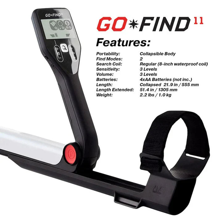 Minelab GO-FIND 11 Ultra-Light Collapsible Beginner's Metal Detector for Adults & Kids with 8" Waterproof Coil