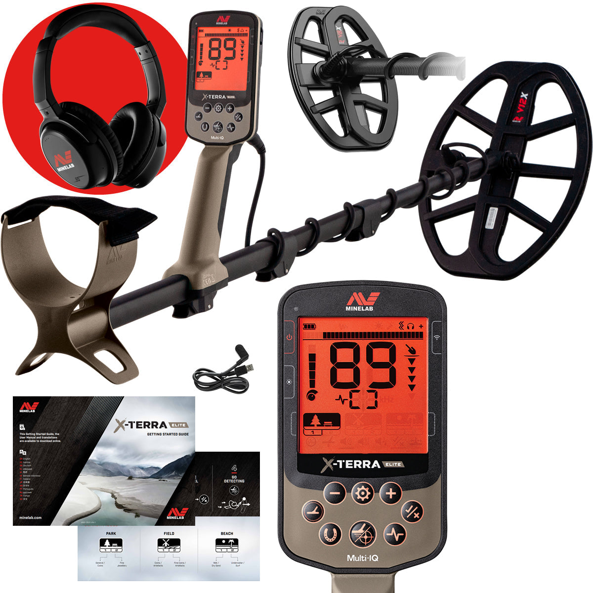 Minelab X-Terra Elite 2 Coil EXPEDITION PACK Multi-Frequency Waterproof Metal Detector with Wireless Headphones