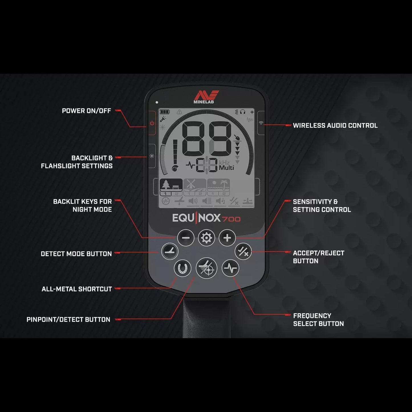 Minelab Equinox 700 Waterproof Multi-Frequency Metal Detector with 11" DD Coil and Pro-Find 35 Waterproof Pinpointer