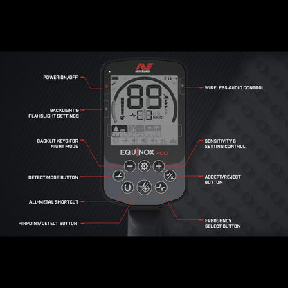 Minelab Equinox 700 Waterproof Multi-Frequency Metal Detector with 11" DD Coil and Pro-Find 35 Waterproof Pinpointer