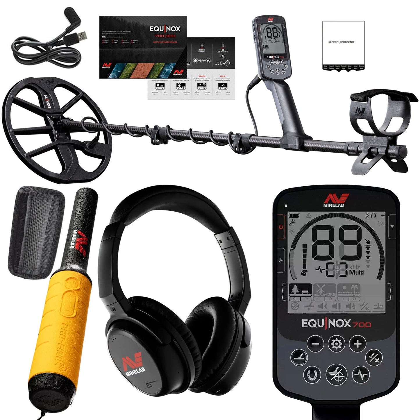 Minelab Equinox 700 Waterproof Multi-Frequency Metal Detector with 11" DD Coil and Pro-Find 35 Waterproof Pinpointer
