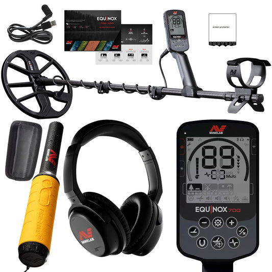 Minelab Equinox 700 Waterproof Multi-Frequency Metal Detector with 11" DD Coil and Pro-Find 35 Waterproof Pinpointer
