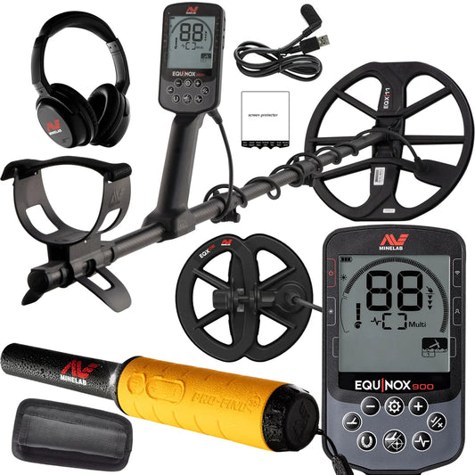 Minelab Equinox 900 Waterproof Multi-Frequency Metal Detector with 11" and 6" DD Coils and Pro-Find 35 Pinpointer