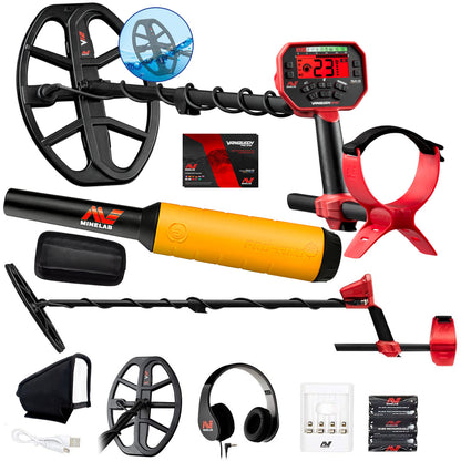 Minelab Vanquish 540 Metal Detector with Pro-Find 15 Pinpointer, Headphones, 12" Coil with Cover, Rechargeable Batteries