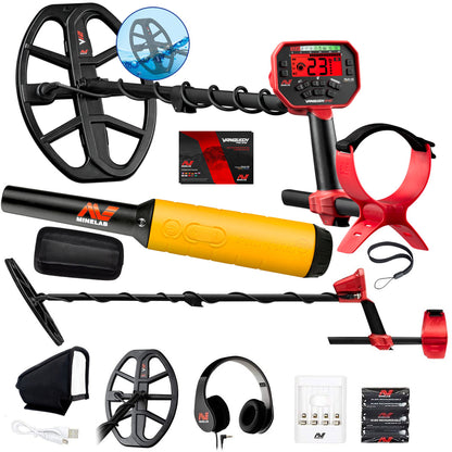 Minelab Vanquish 540 Metal Detector with Pro-Find 35 Pinpointer, Headphones, 12" Coil with Cover, Rechargeable Batteries