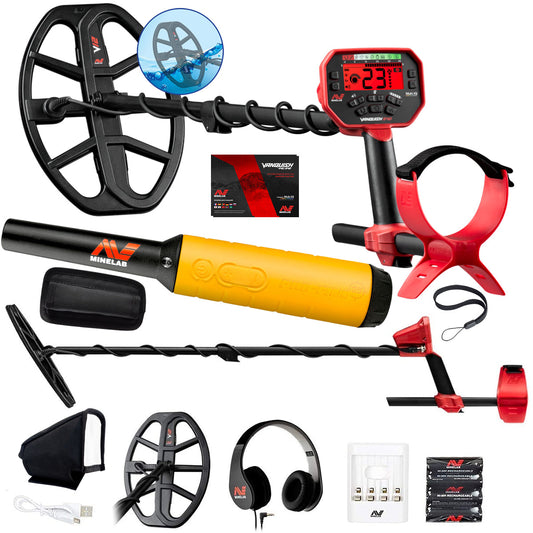 Minelab Vanquish 540 Metal Detector with Pro-Find 35 Pinpointer, Headphones, 12" Coil with Cover, Rechargeable Batteries