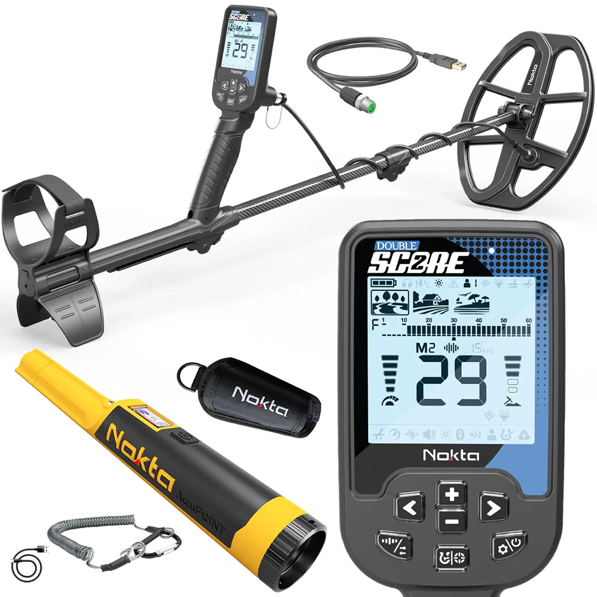 Nokta Score 2 (Double Score) Waterproof, Multi-Frequency Metal Detector with Accupoint Pinpointer, Free Digger, Pouch, Bag, and Cap