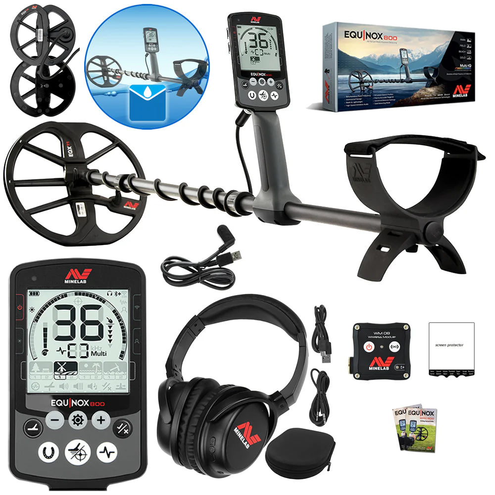 2 Coil PKG Minelab Equinox 800 Waterproof Multi-Frequency Metal Detector with 4 Detection Modes and 11" DD Coil