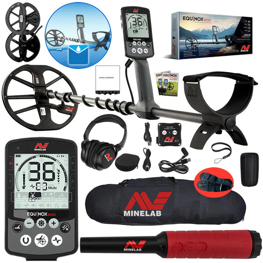 Minelab Equinox 800 Waterproof Multi-Frequency Metal Detector with Carry/Travel Bag, 11" DD Coil and Pro-Find 40 Waterproof Pinpointer